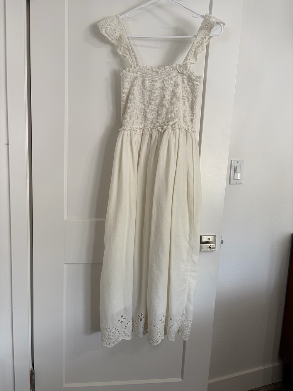 NATURAL LIFE Ivory Eyelet Maxi Dress with Smocked Bodice